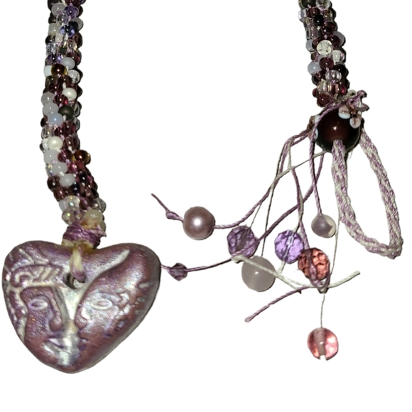 Handmade Beaded Necklace with Heart Love Pendant 16" - Picture 5 of 5